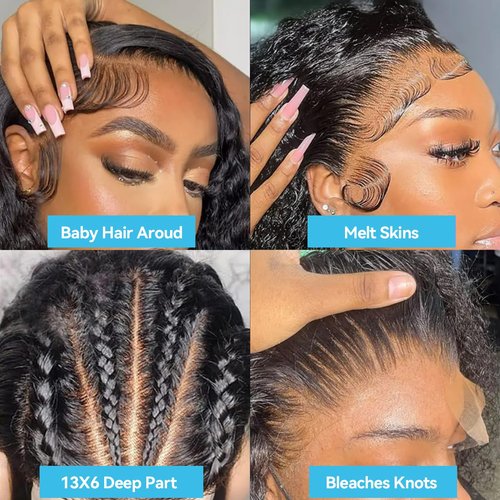Jukabe 13x6 Lace Front Wigs Human Hair Pre-Plucked 200 Density HD Transparent Deep Wave Lace Frontal Wig for Women, 22 Inch