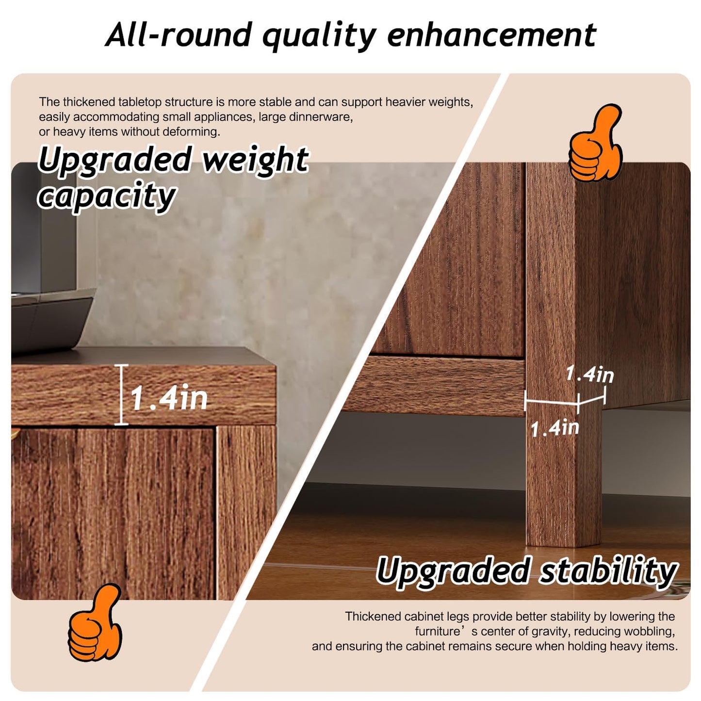 Arulvmrn Buffet Cabinet, 55" Large Sideboard Buffet Storage Cabinet with Shelves and Doors, Modern Coffee Bar Station Wood Kitchen Table for Kitchen, Dining Room,Walnut