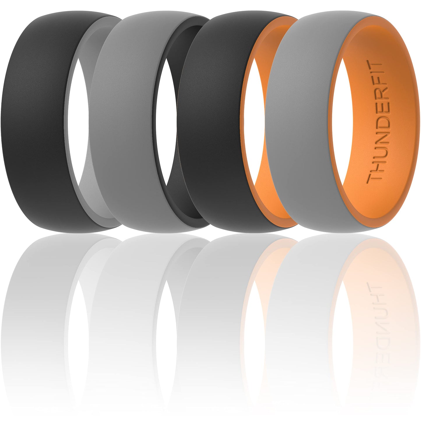 ThunderFit Silicone Wedding Rings for Men, 2 Layers Round Rubber Engagement Bands 8.7mm Wide 2mm Thick - 1/4/7/10 Variety Multip