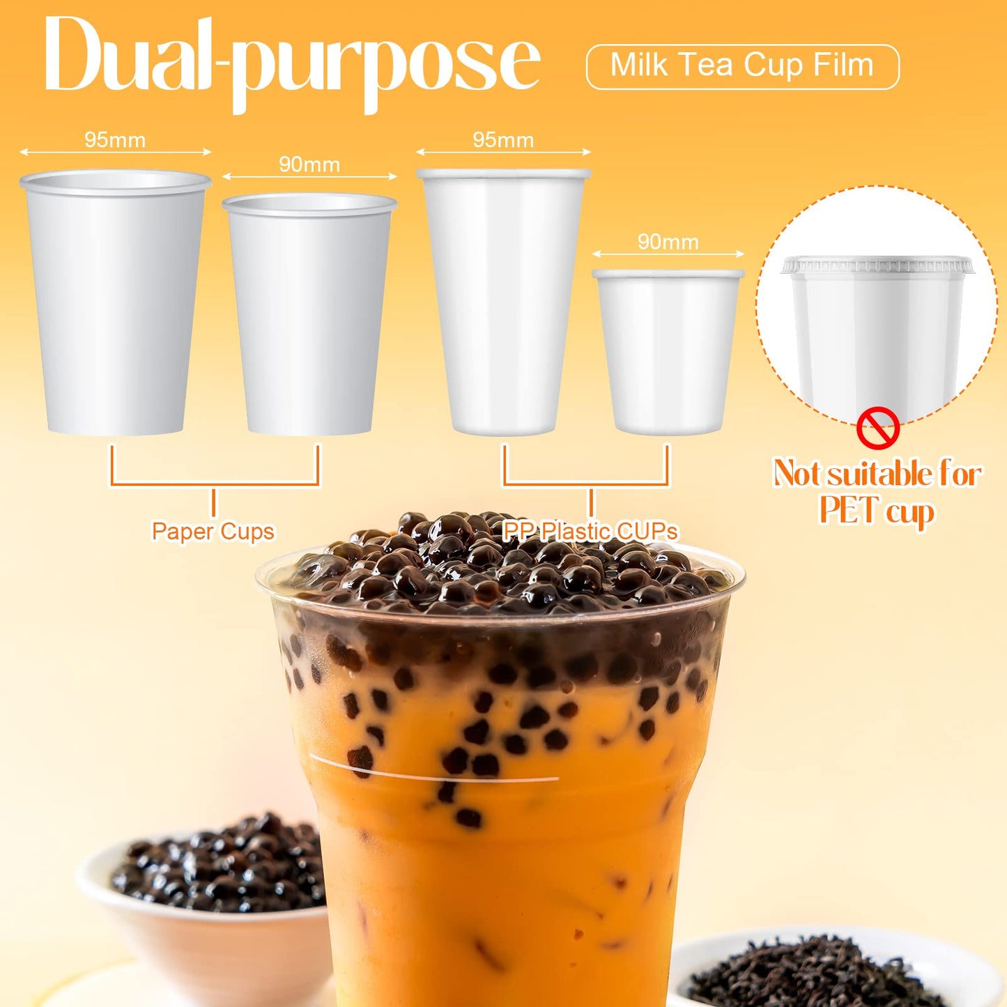 Henoyso 1 Roll Cup Sealer Film For Sealing Machine 90-105 Mm 3200 Cups Bubble Tea Sealer Film For 16 Oz Plastic Cups For Bubble