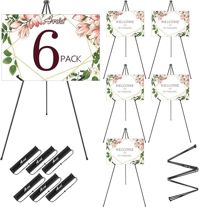 AROIC 63 "Easel Stand for Display, 6 Pack Portable Foldable Metal Easel, Easels for Signs Wedding Logos,Arts, Painting,Adj...