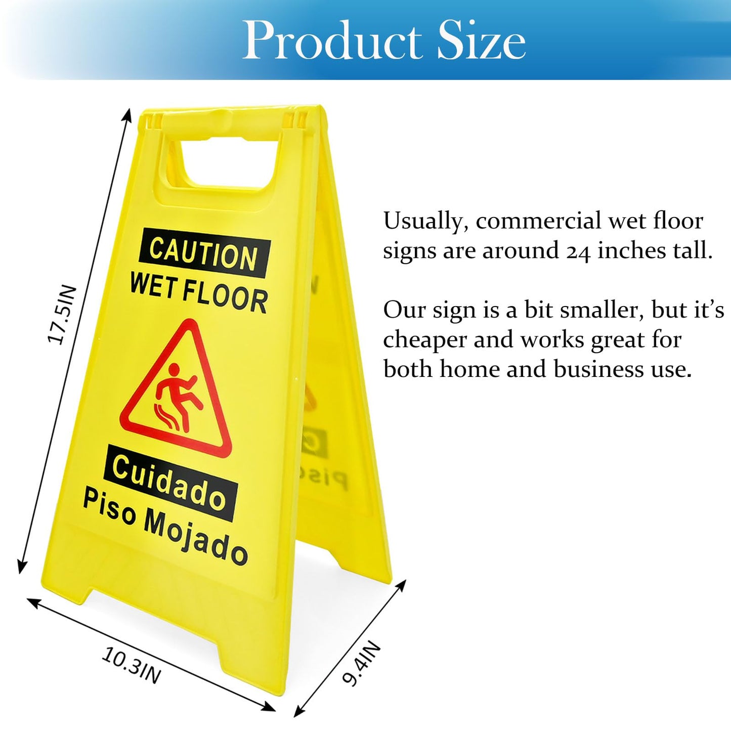 YOLNEXI 2 Pack Caution Wet Floor Sign, 17.5" Height, Bright Yellow, Double-Sided A-Frame Safety Caution Sign Commercial, Bilingual Caution Message