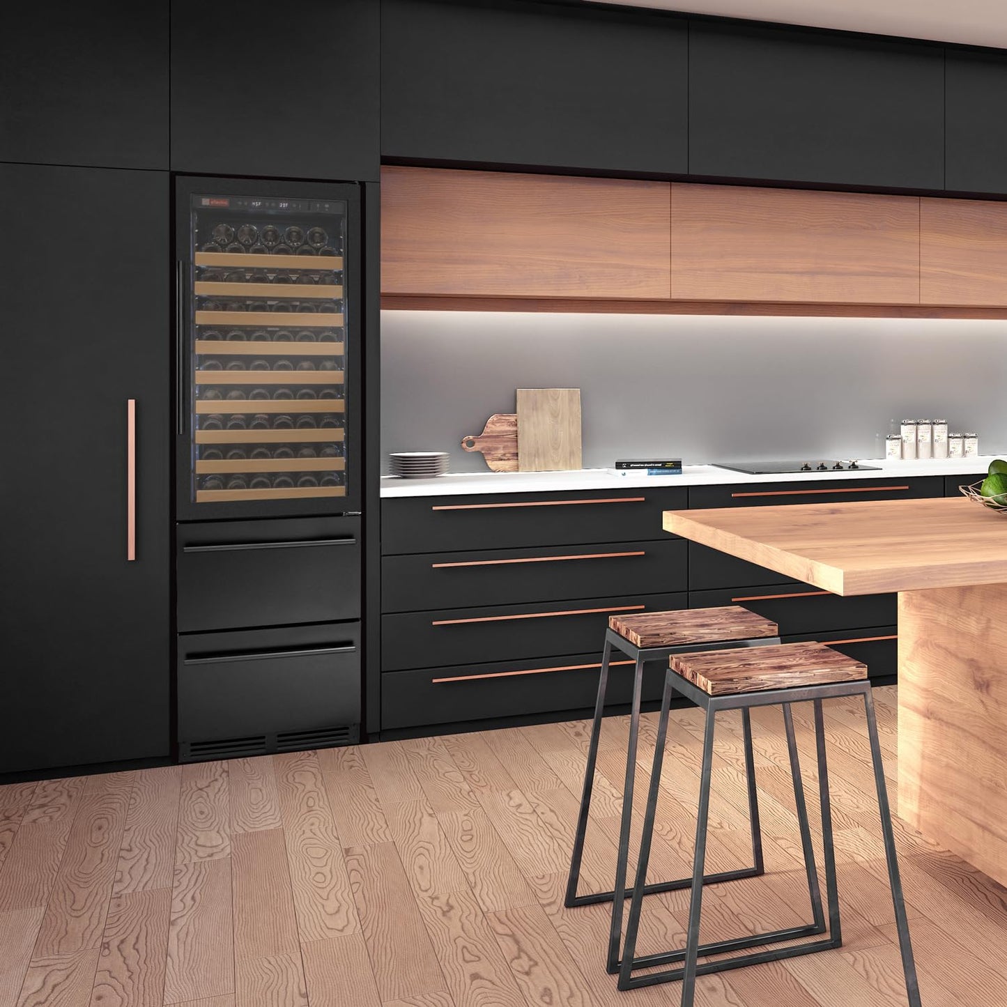Allavino 76.5" Tall Black Wine Refrigerator with Two Refrigerated Drawers YHWR7724D-B