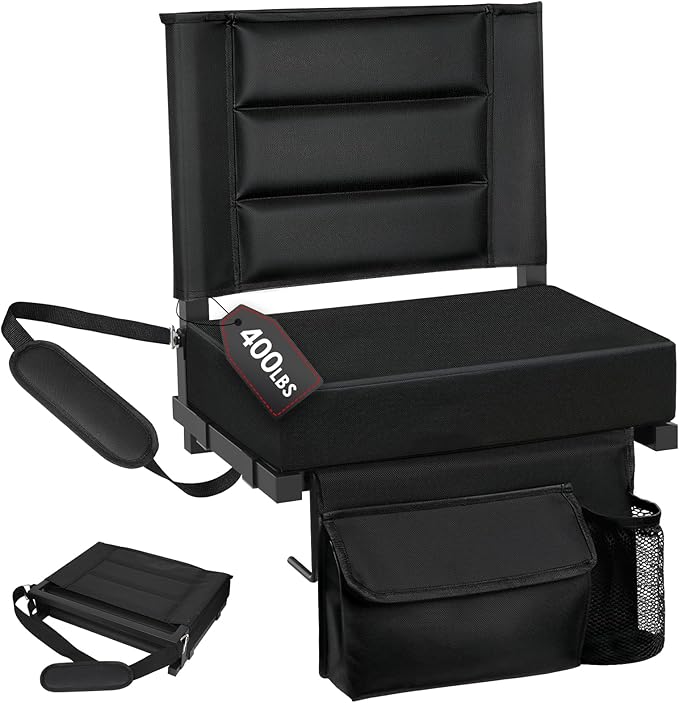 LLEVTIC Stadium Seats with Back Support,Bleacher Chairs with Cushion, Portable Folding Stadium Chair with Removable Cushion and Large Pocket for School Events Sports Game