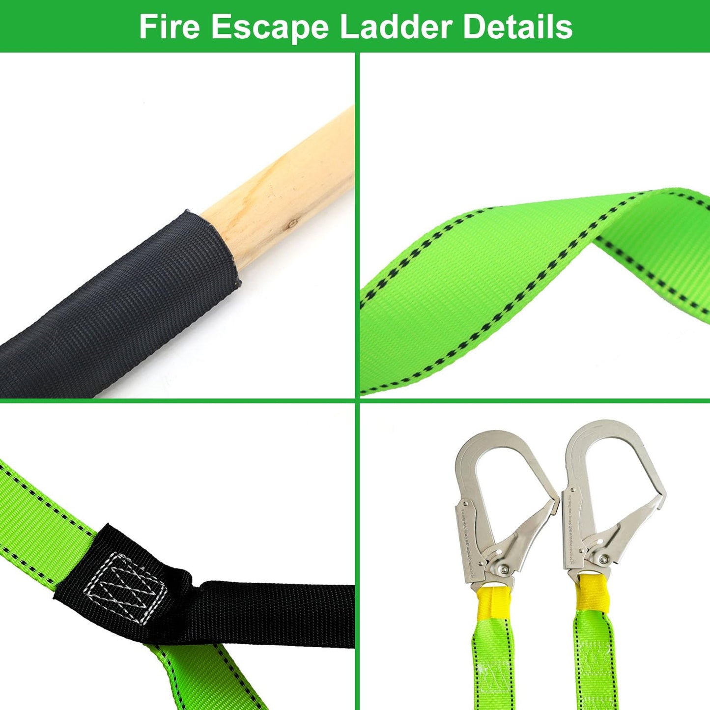 Fire Escape Ladder with 2 Heavy Hooks, 33.1 Feet Emergency Fire Ladder for 3-5 Story Homes, Reusable Safety Rope Ladders for Balcony Railing Treehouse, Green