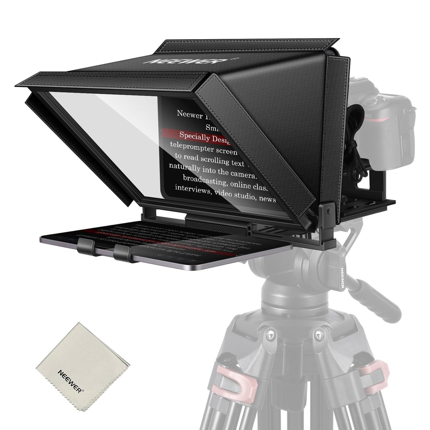 Neewer X12 14 Aluminum Alloy Teleprompter Compatible With Iphone Ipad Dslr Cameras Phone Tablet With Remote Control Carry Case C