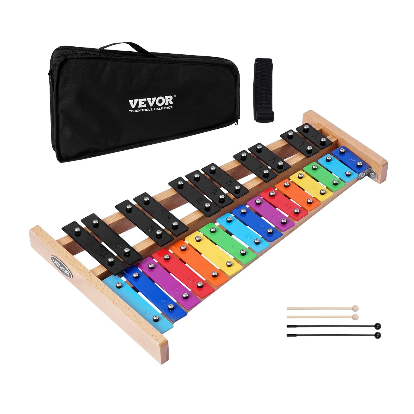 Vevor Glockenspiel Xylophone, 27 Notes, Professional Xylophone Percussion Instrument, With Colorful Metal Keys, Includes 4 Malle