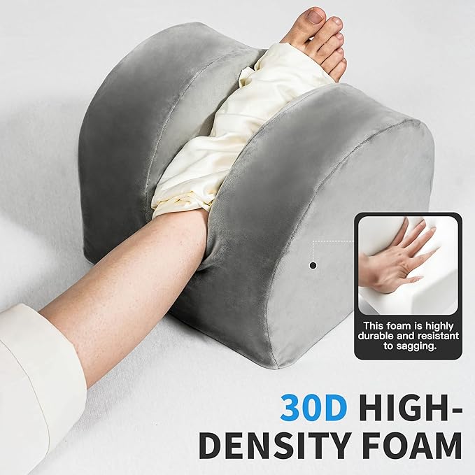 SCFOAMZAI Knee Replacement Pillow for Recovery - Leg Elevation Pillow with Firm Foam for Post-Surgery Sleeping, Hip & Ankle Pain Relief & Swelling Reduction, Includes Washable Velvet Cover (Grey)
