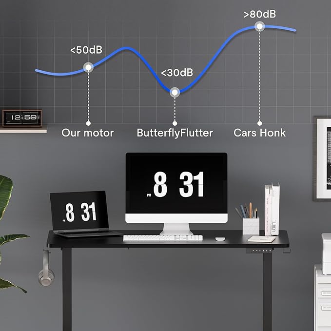 FLEXISPOT EN1 One-Piece Standing Desk 48 x 24 Inches Electric Stand Up Desk for Home Office (Black Frame + 48" Black Top)