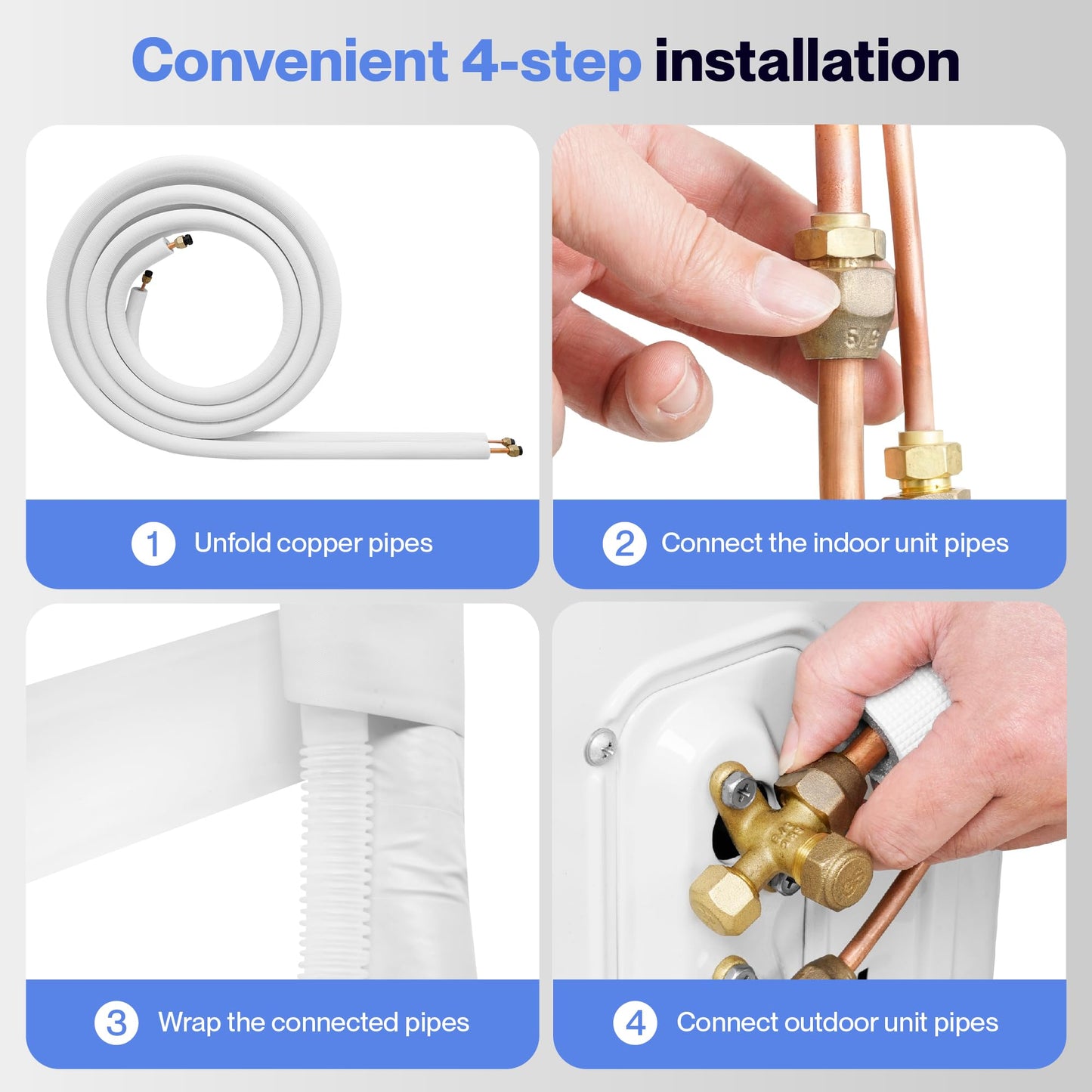 Della 25 Ft Mini Split Line Set, Includes 3/8" & 1/4" O.D. Copper Pipes with Flared Nuts and a 3/8" Thick White PE Insulated Coil, Perfect for Mini Split AC and Other HVAC Systems