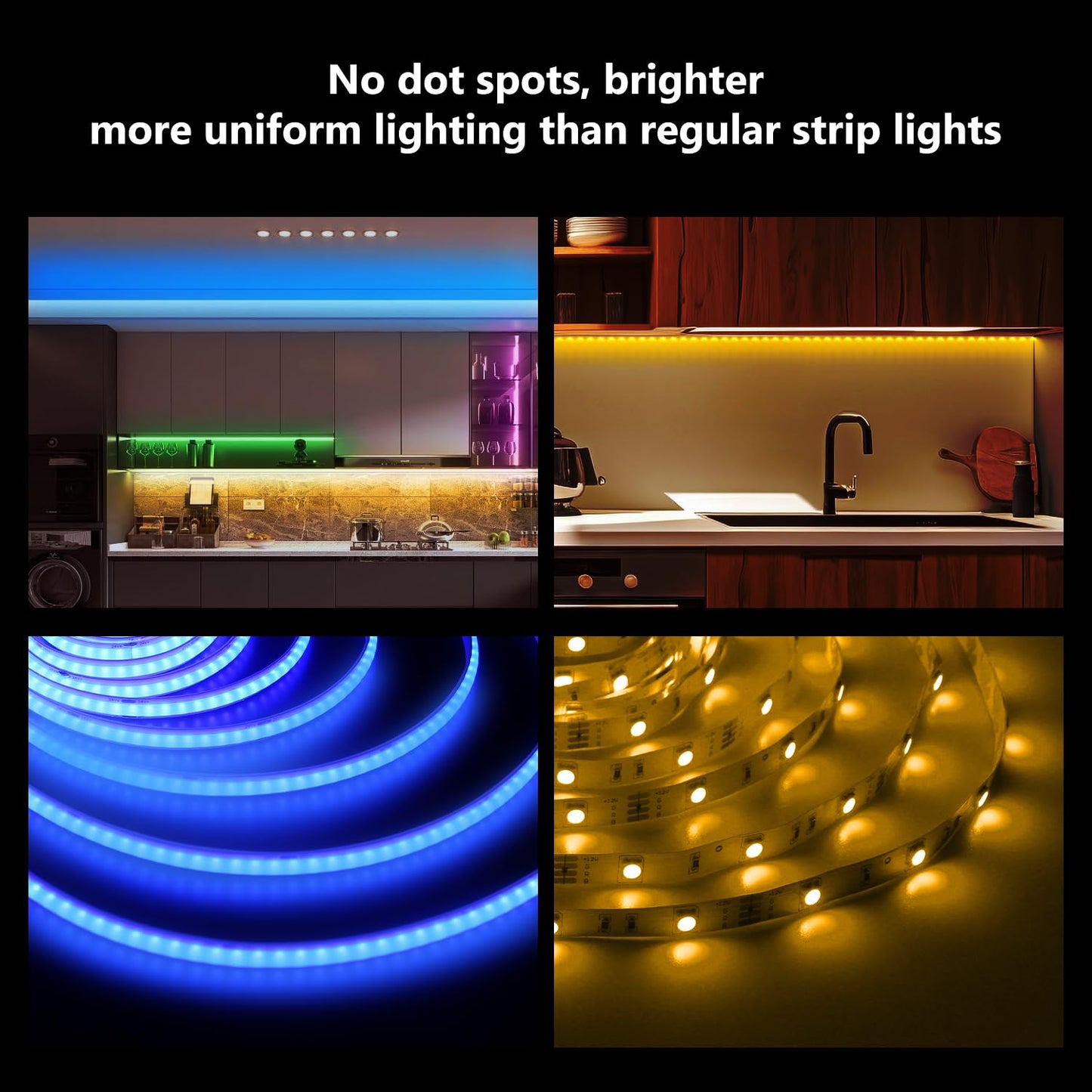 phopollo COB LED Strip Lights, Multi-Color 576 LEDs/m High Density Flexible 24V Led Lights with RF & App Control, LED Lights for Bedroom, Kitchen, Cabinet Lighting-16.4ft