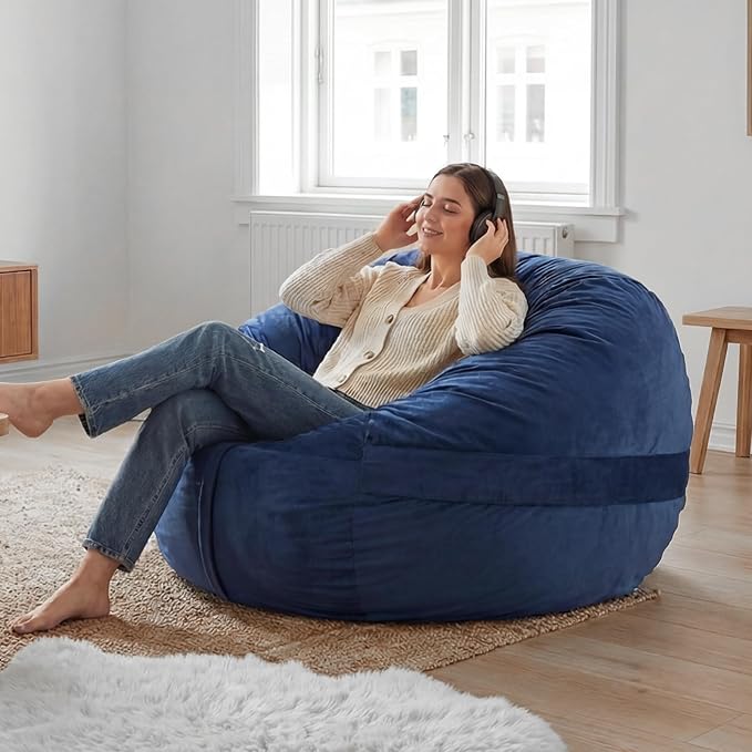 YuppieLife Large Foam Filled Bean Bag Chairs for Kids Teenagers Adults Living Room Gaming Relaxing 4F Machine Washable Lazy Sofa（Blue