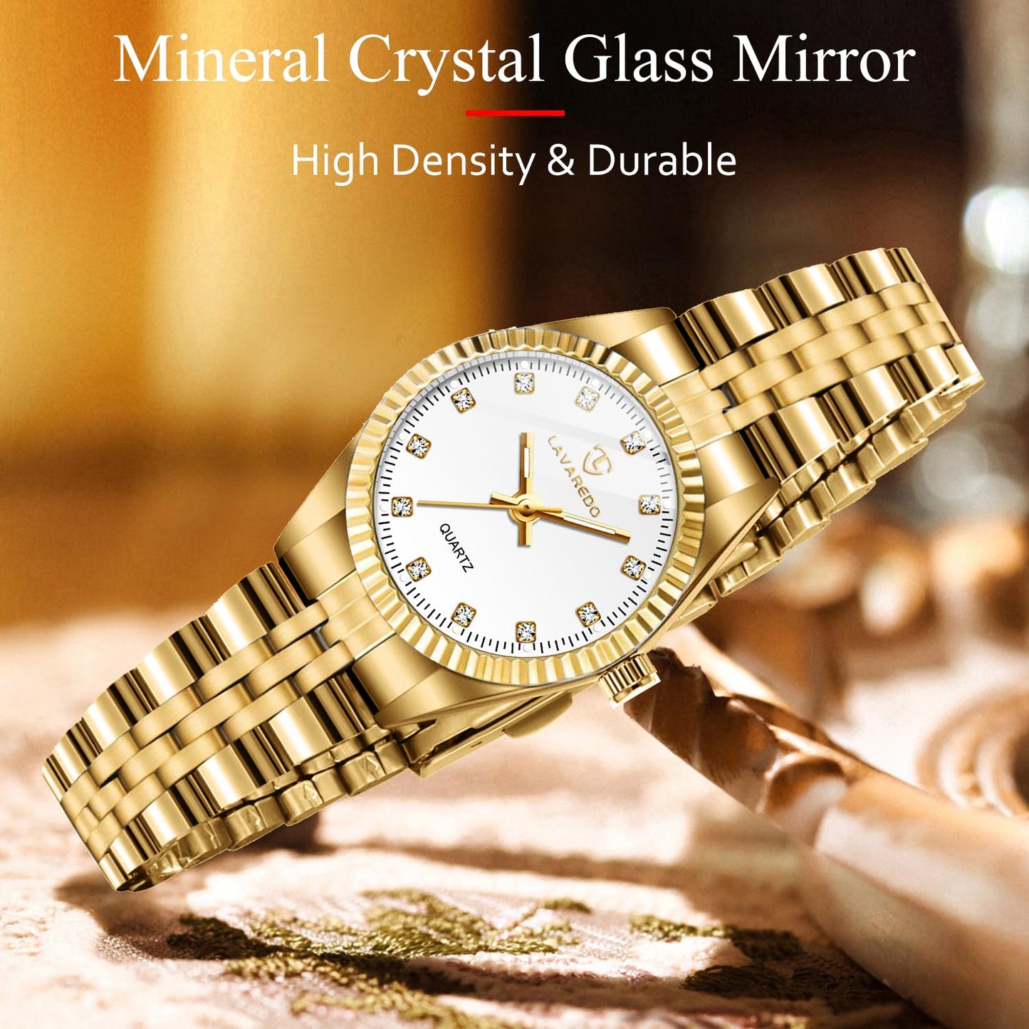Timever Gold Womens Watch Set, 18K Gold Plated Bangle Bracelets Ring for Women, Dainty Ladies Wrist Waterproof Analog Watch with Luminous, Valentine Anniversary Birthday Gifts for Women
