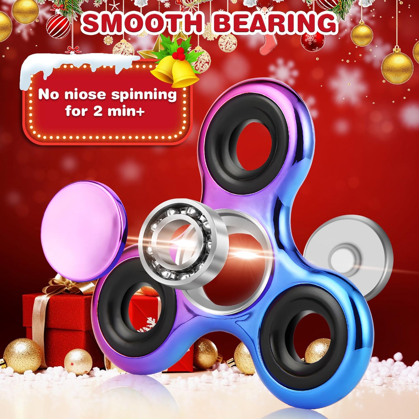 Fidget Spinner 2 Pack, Metal Fidget Spinners Christmas Fidget Toys for Kids - Stress Relief Hand Spinner for ADHD Christmas Autism Gifts, Stocking Stuffers Classroom Rewards for Boys Girls