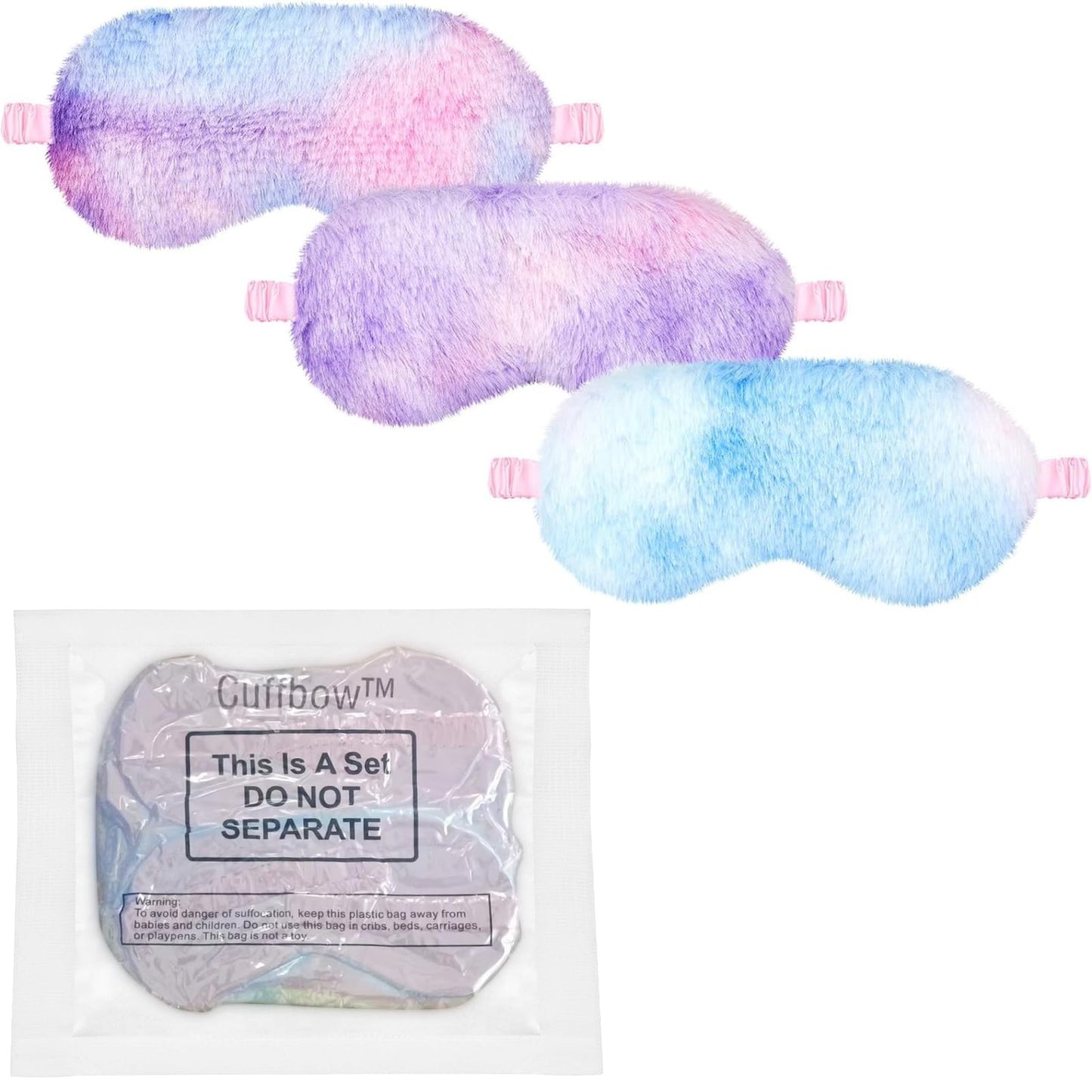 Cuffbow 6 Pcs Plush Sleep Eye Mask Silk Furry Eye Covers for Sleeping Cute Sleep Mask Fluffy Comfortable Sleeping Blindfold for Travel Sleepover Nap Party Supply Women(Tie Dye,Rainbow)