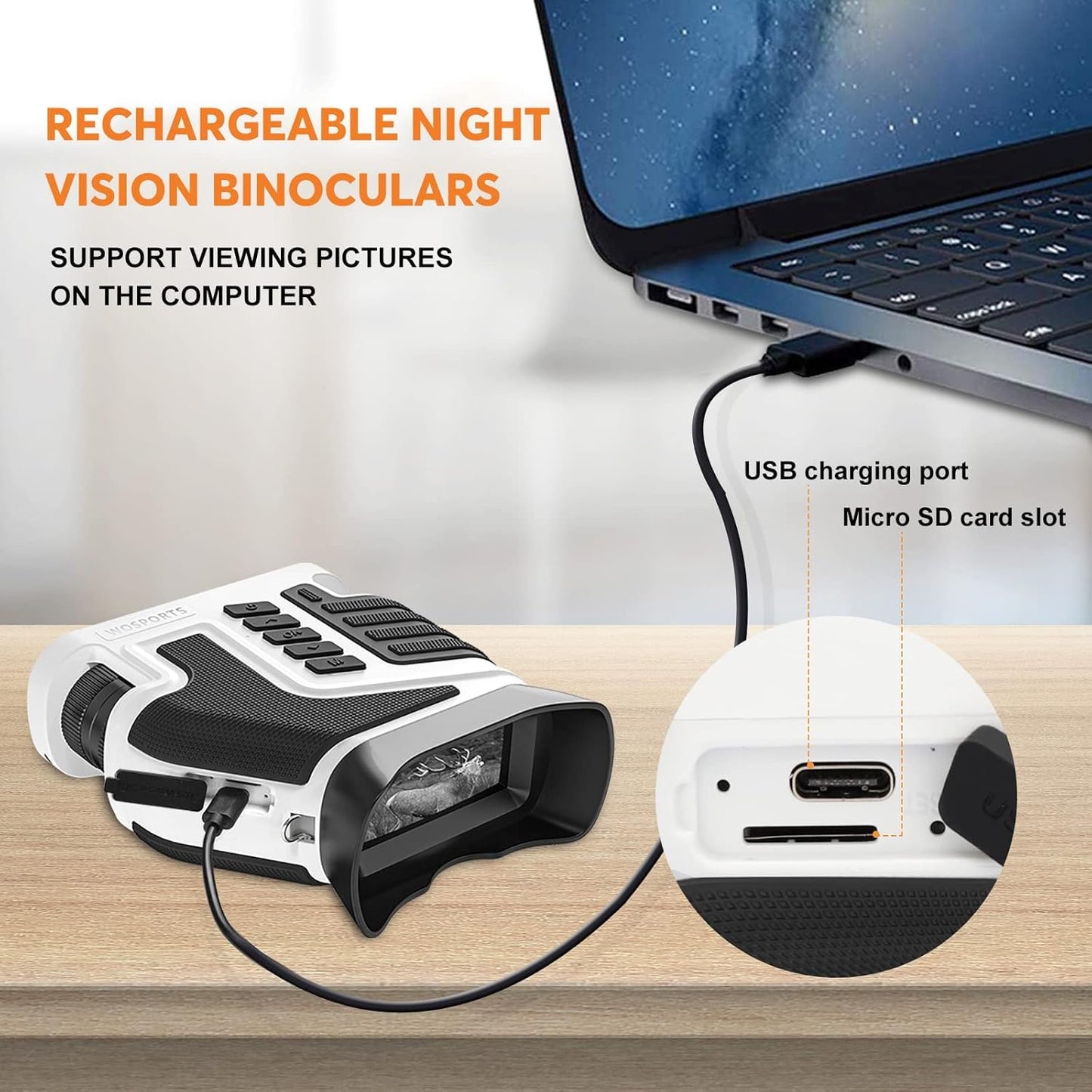 WOSPORTS 4K Night Vision Goggles - 16MP Photo, up to 80x Magnification, 10X Optical & 8X Digital Zoom, 1015FT Vision, 3" Screen, 5000mAh Rechargeable Battery, Outdoor Camping, Gift for Men