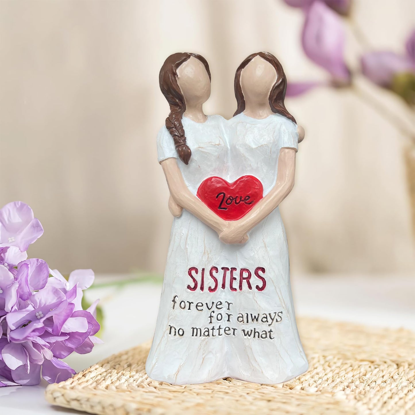 Bozspacer Best Friend Birthday Gifts for Women, Sister Figurines for Women Bestie Friendship, Sentimental Friendship Decor for Soul Sisters Best Friends, Sister Statue, 5.9 Inches Resin Doll Tabletop