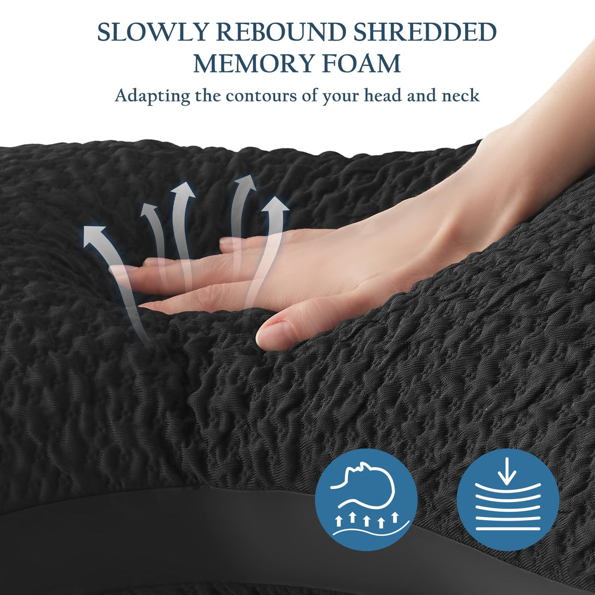 Luxe Linen Side Sleeper Pillows for Adults, Adjustable Shredded Memory Foam Bed Pillows for Neck and Shoulder Pain, Standard Black Cooling Curved Pillows with Washable Cover & Extra Foam Bag