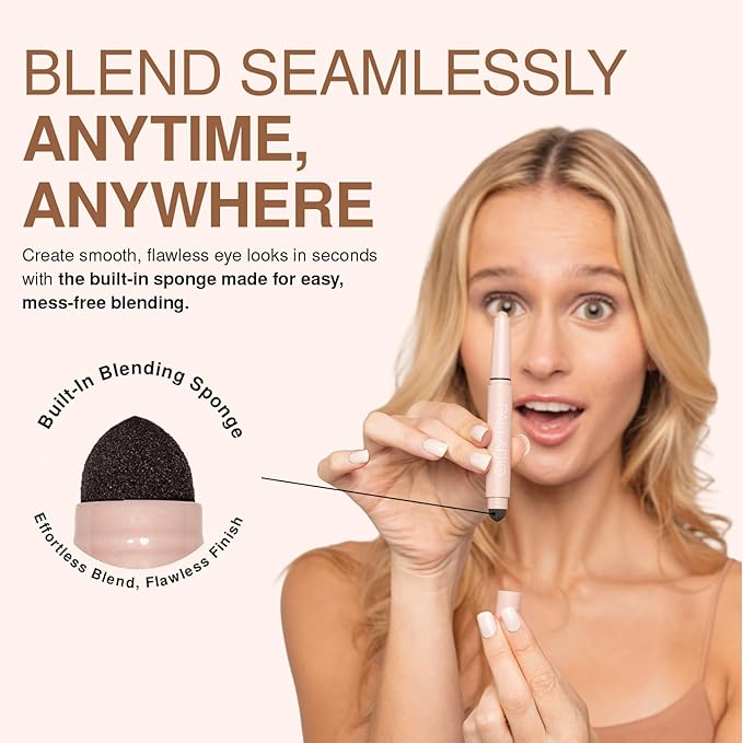 Palladio Waterproof Eyeshadow Stick with Blending Sponge, Long Lasting & Effortless Application, Smudge Free & Crease Proof Formula, Matte & Shimmer Shades, Buildable Eye Shadow (Champagne Shimmer)