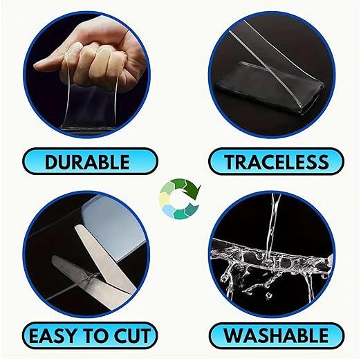 Double Sided Mounting Tape Heavy Duty Nano Two Sided Adhesive Strip Strong Magic Picture Poster Wall Hanging Decor Office Classroom Bubble Kit Transparent Removable Sticky Clear Stick Carpet 20 Feet
