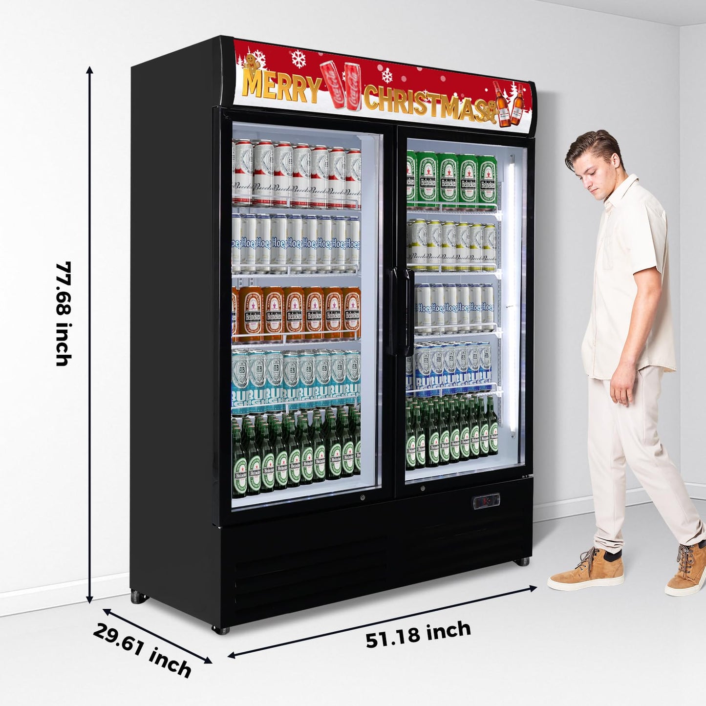 Bluelinecool 36 cu.ft Commercial Refrigerators with 2 Glass Door, Beverage Fridge with LED Light Display Upright Merchandiser, Drink Cooler with 8 Adjustable Shelves Black ETL Approved
