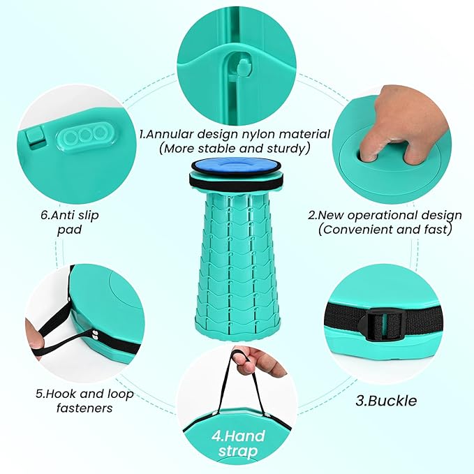 FXKS 2 Pack Upgraded Collapsible Stool Folding Stool with Cushion,Retractable Folding Stool Max Load Capacity 400lbs, Portable Telescoping Stools for Camping Hiking Outdoor BBQ -Mint Green