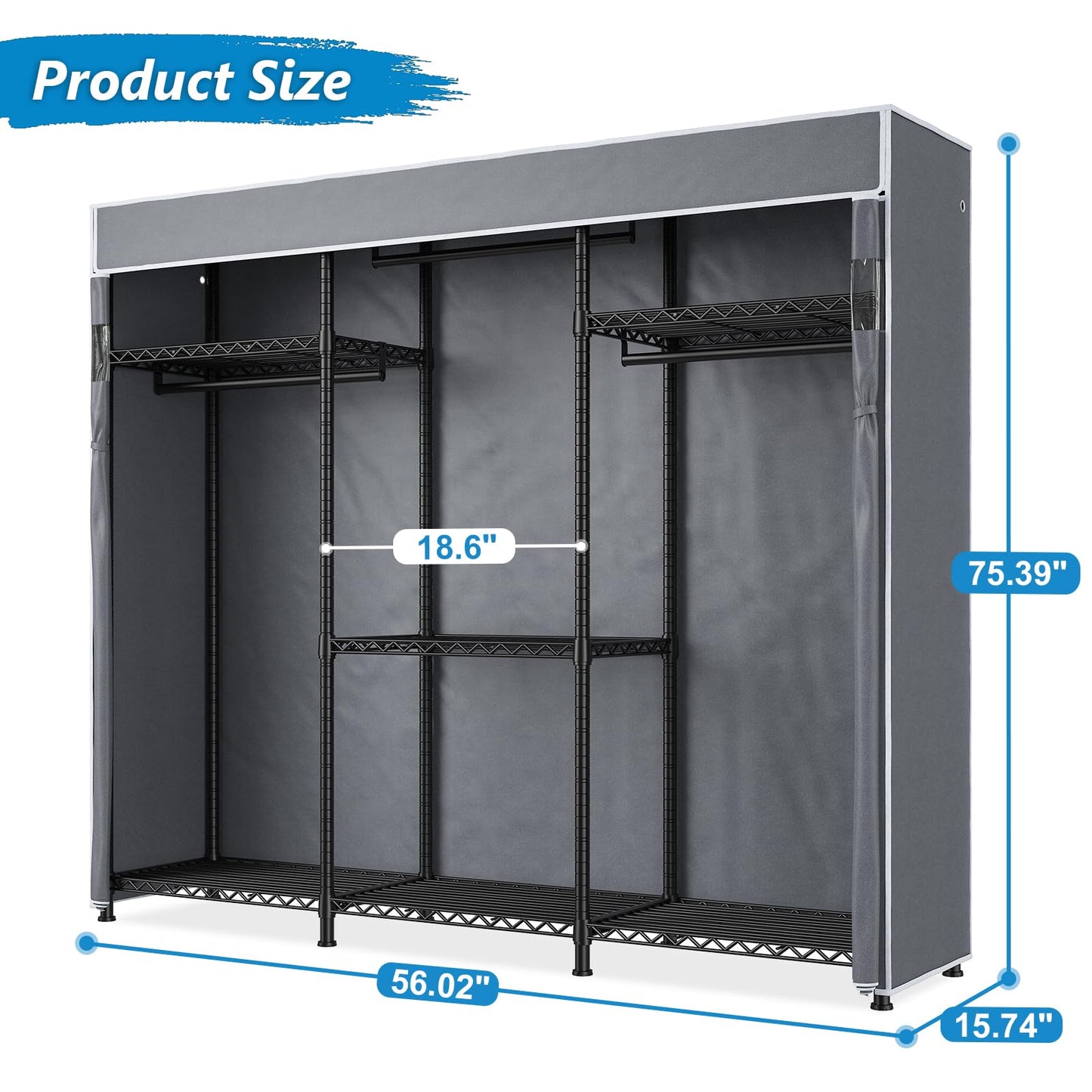 Raybee Heavy Duty Clothes Rack with Cover 800 LBS Clothing Racks for Hanging Clothes Portable Closet for Bedroom 56" Wx 16" Dx75.5 H
