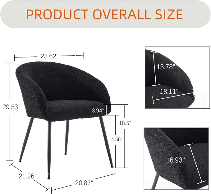 YDcosyfy Modern Small Accent Chair Set of 2, Comfy Sherpa Makeup Vanity Chair with Metal Legs, Decorative Chair no Wheels for Living Room, Dressing Room, Bedroom, Black