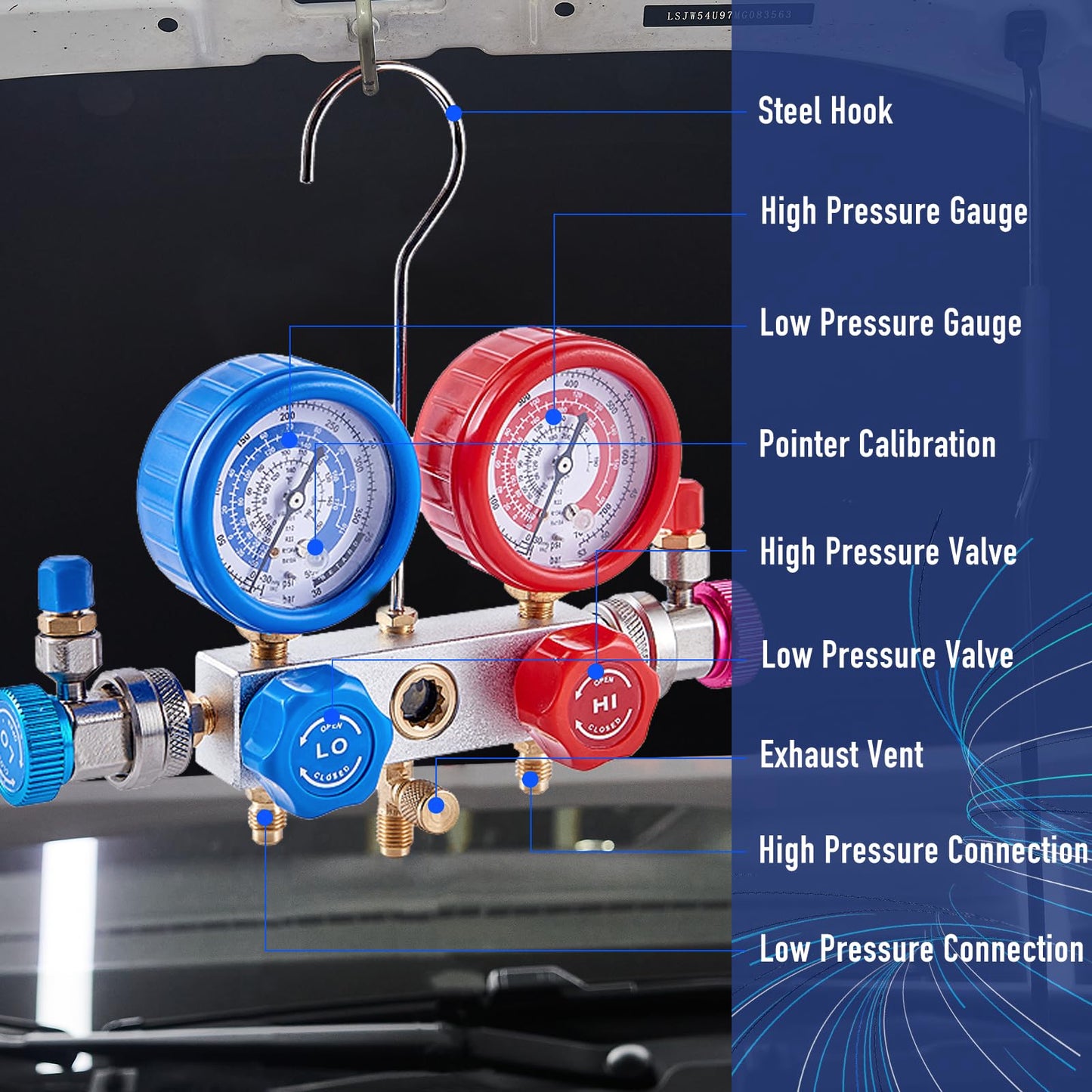 BACOENG 3.6CFM 1/4HP AC Vacuum Pump and Manifold Gauge Set for R134a R12 R410a HVAC Air Conditioning Refrigeration, Includes Can Tap, Quick Coupler Adapters and Carry Bag