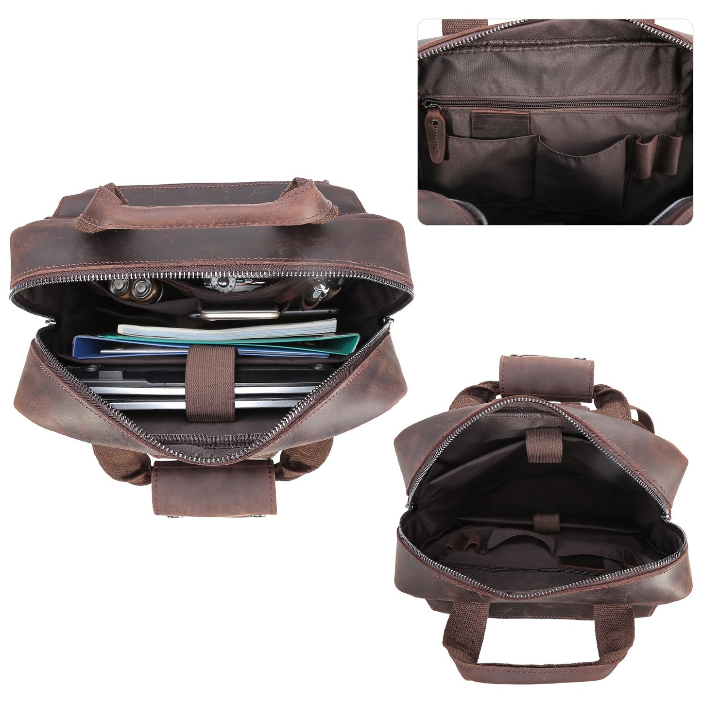 Polare Cowhide Leather Multiple Laptop Backpack Day pack Travel Bag Satchel with YKK Metal Zippers