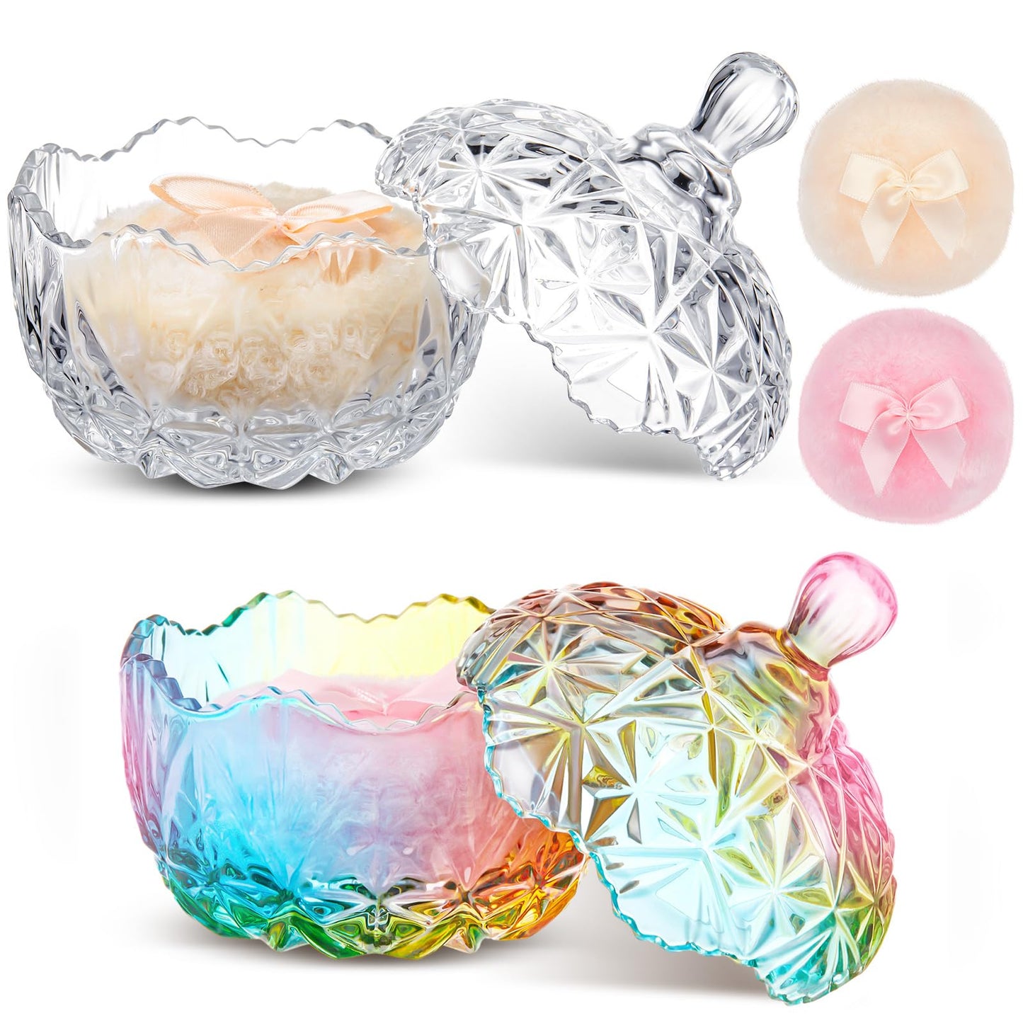 Tioncy 4 Pcs Large Body Powder Puff and Container Extra Large Body Powder Puff Dish Soft Washable Reusable Fluffy Makeup Sponge