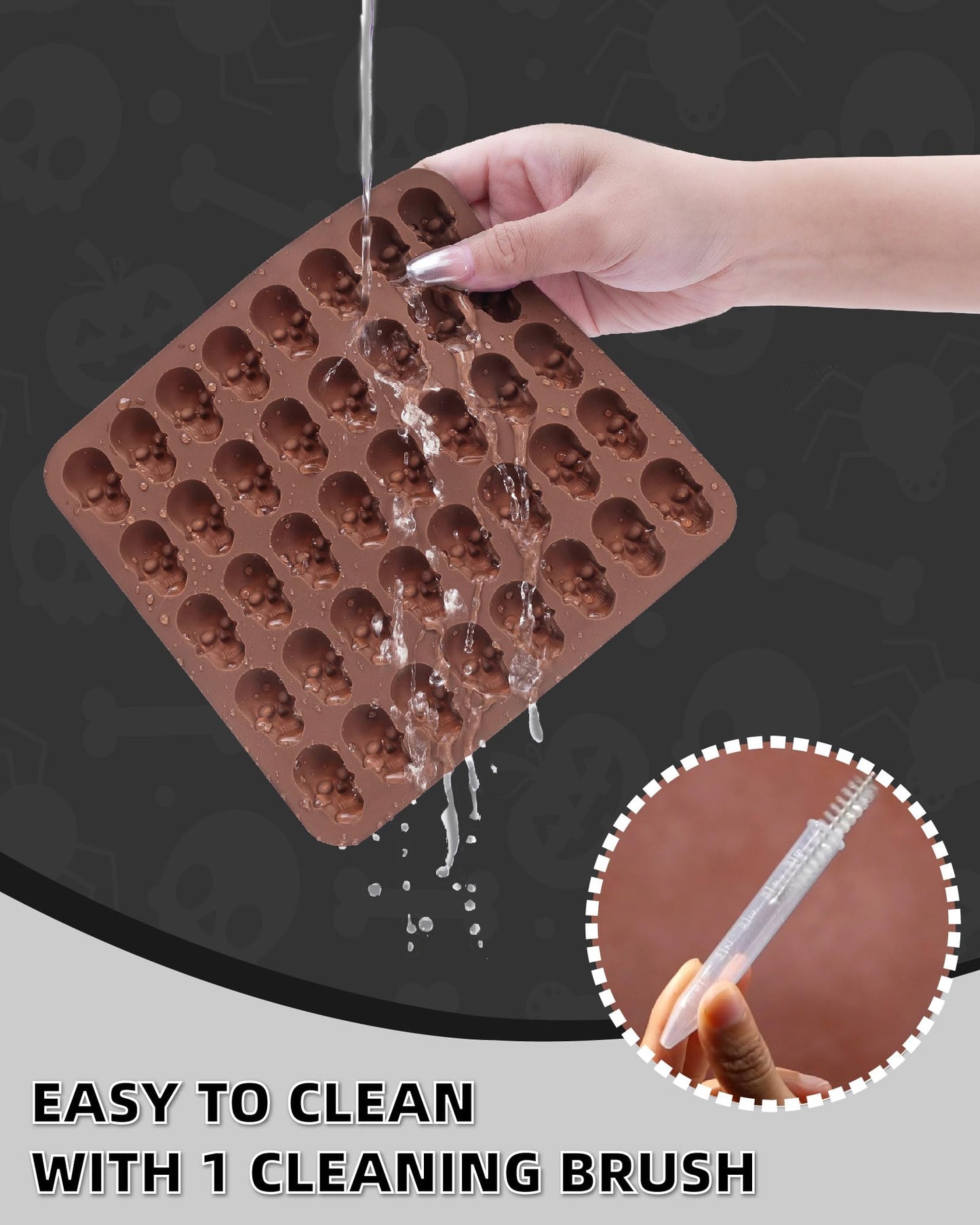 Gummy Skull Silicone Candy Molds, KKDINDAN 2 Pack Mini Skull Molds for Baking with 2 Droppers 1 Brush, 40 Cavity Non-Stick for Chocolate, Candy, Ice Cube, Jelly, Dog Treats, Resin Casting