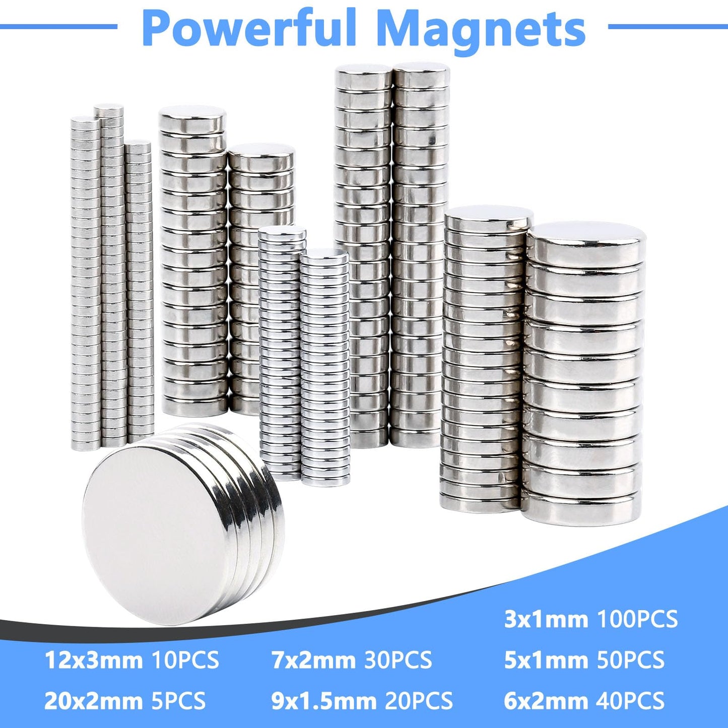 255PCS Small Strong Magnet, Neodymium Disc Magnets Heavy Duty,7 Different Sizes,Rare Earth Magnets Round Small Refrigerator Magnet for Crafts Whiteboard Kitchen, Office, Miniatures School