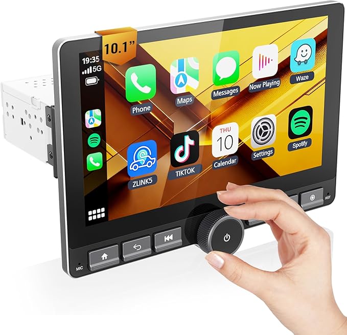 Haudio 10.1" Single Din Android Car Stereo with 360° Rotatable Touch Screen - Android 13, Wireless CarPlay & Android Auto,...