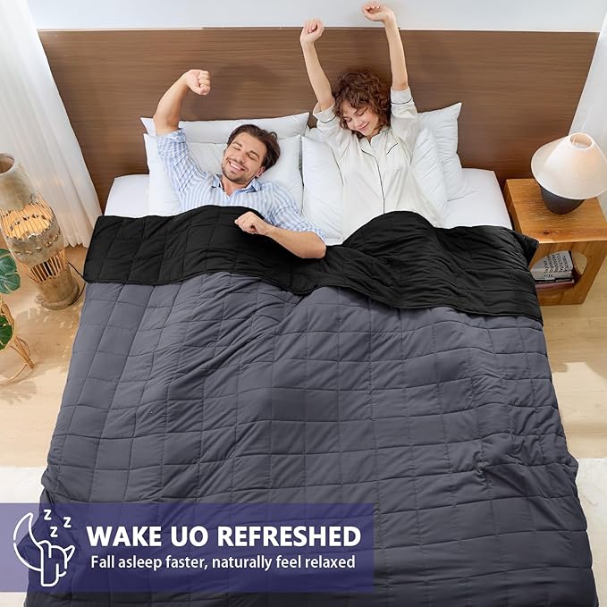 yescool Weighted Blanket for Adults (25 lbs, 88” x 104”, Grey& Black) Cooling Heavy Blanket for Sleeping Perfect for 240-260 lbs, King Size Breathable Blanket with Premium Glass Bead