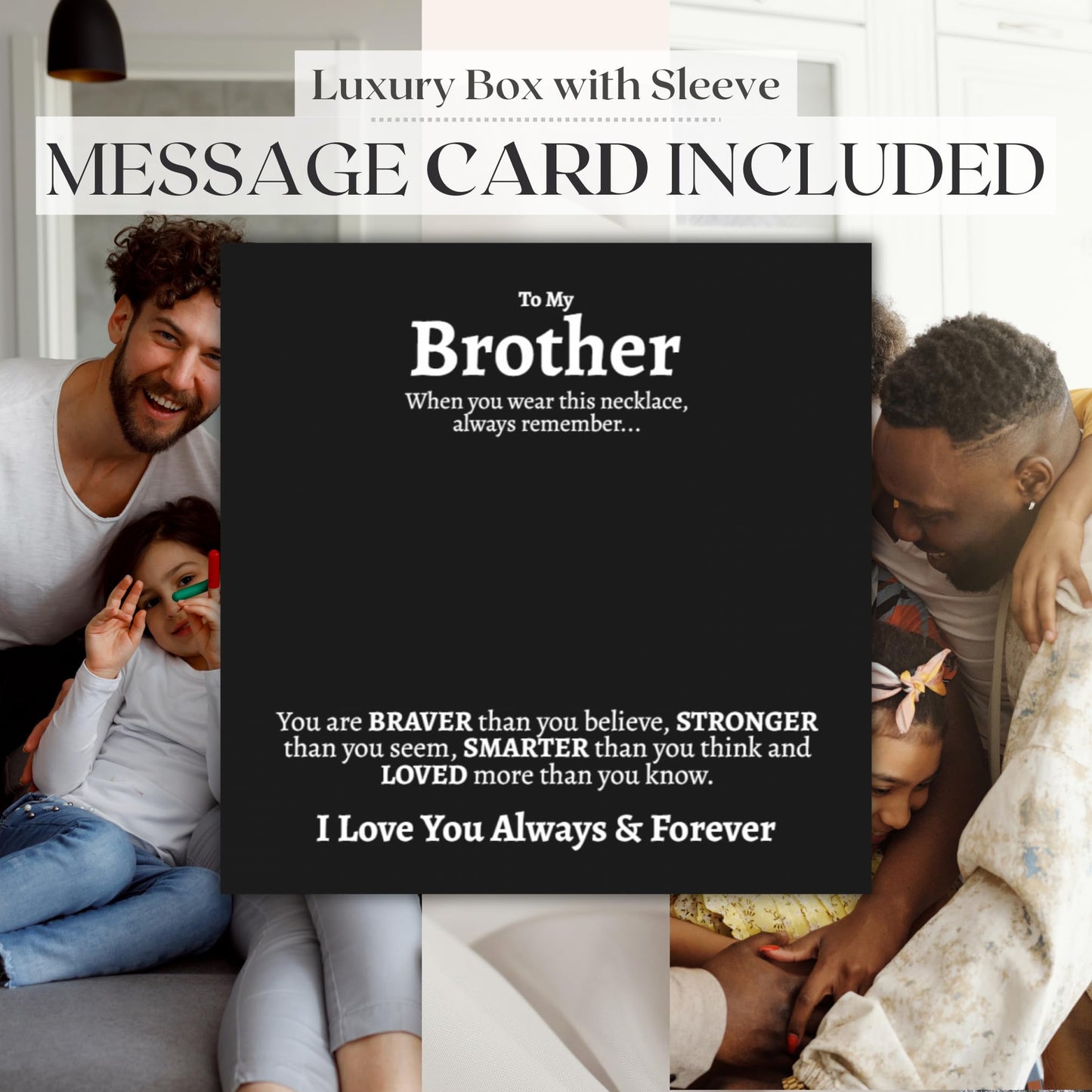 Love You This Much To My Brother 316L Surgical Steel 7mm Cuban Necklace | Gift for Big Bro | Luxury Gift Box with Sleeve (Brother, Titan Black Finish)