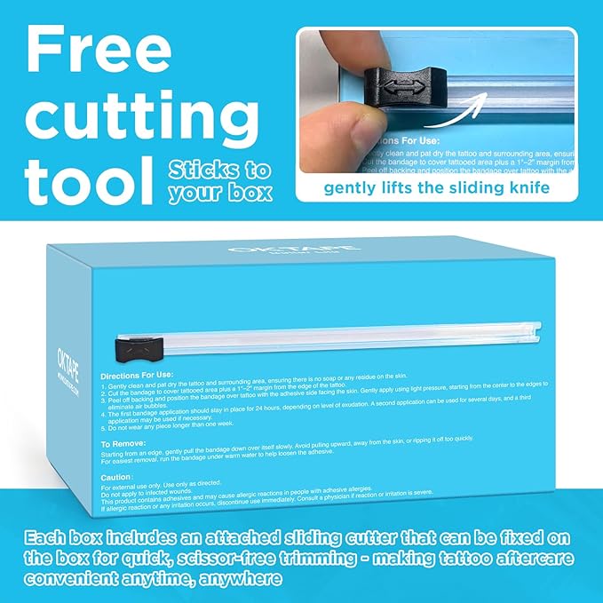 OK TAPE Tattoo Aftercare Bandage with Sliding Cutter(4 in x 6 yd),Second Skin Tattoo Cover Up Patch for Faster Healing and Skin Recovery,Waterproof Transparent Latex-Free Film,Tattoos Supplies