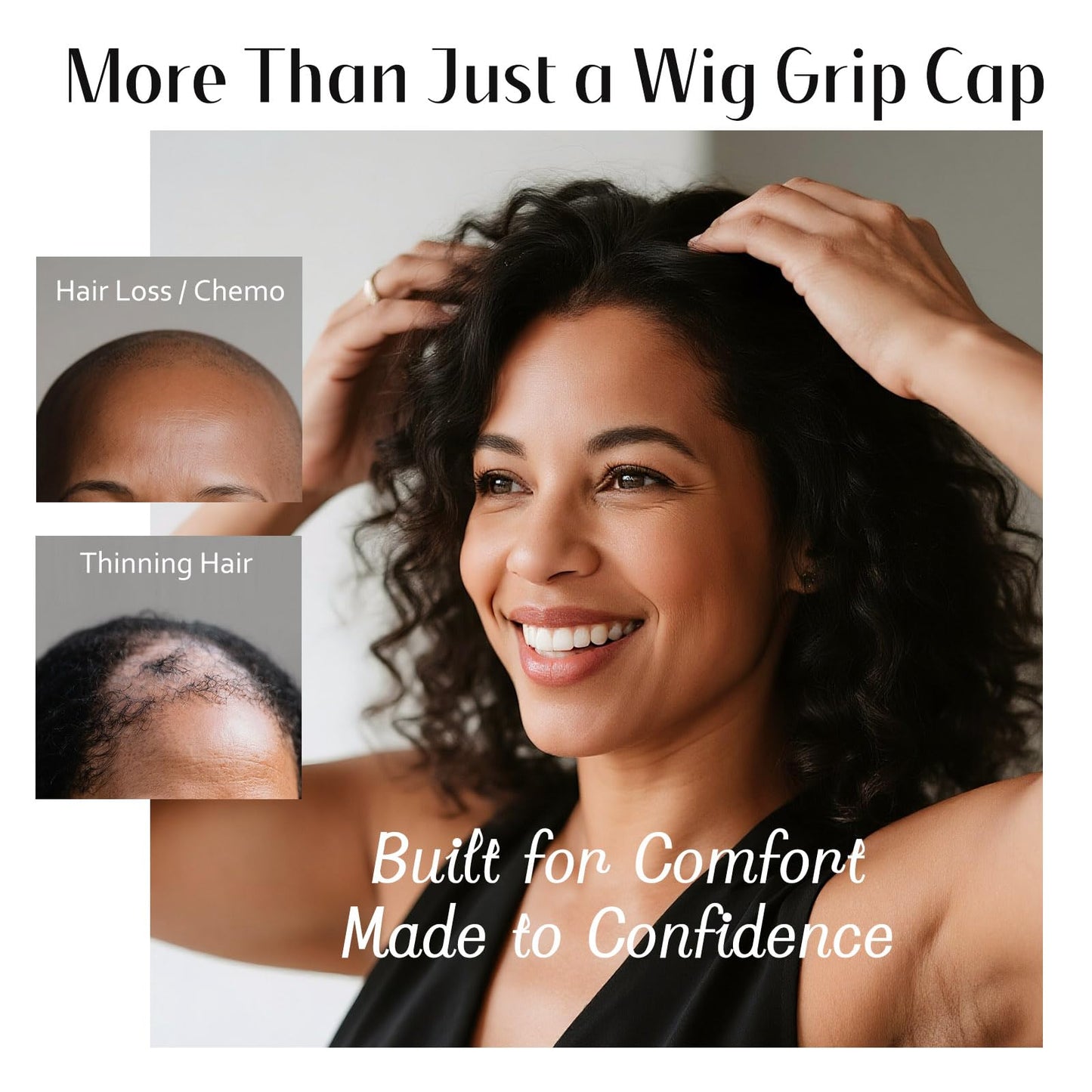 Dreamlover Wide Wig Grip Cap for Lace Front Wigs, 2-in-1 Black Adjustable Wig Caps with Wig Gripper Band for Women, 1 Piece