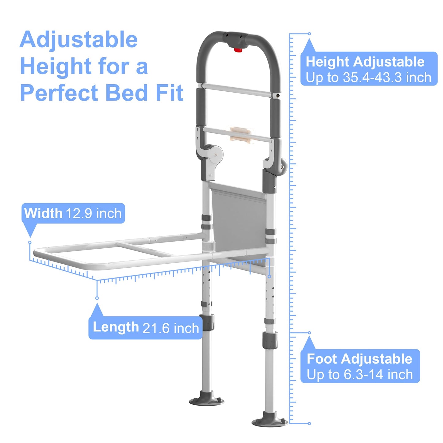 ONTHEWEI Bed Rails for Elderly Adults Safety – Foldable Bed Assist Rail with Adjustable Height, Non-Slip Handle, Motion Sensor Light & Storage Pouch, Fits King Queen Full Twin Beds, Supports 350 LBS