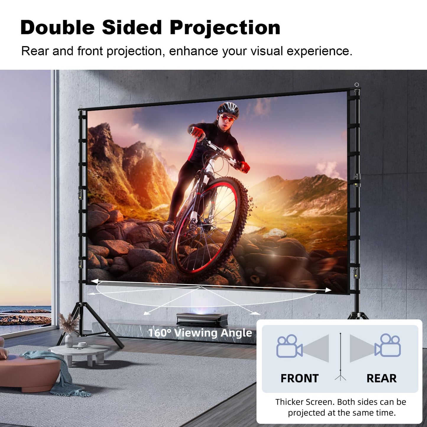 Projector Screen with Stand, Wootfairy 180 inch Portable and Foldable Projection Screen 4K HD 16:9 Rear Front Wrinkle-Free Movie Screen with Carry Bag for Indoor Outdoor Home Theater Backyard Cinema