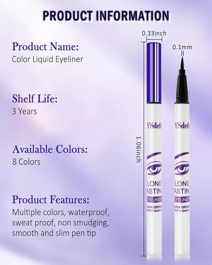 Liquid Eyeliner Pen, Blue Waterproof Long Lasting Colored Eye Liner Pen with Precision Tip, Matte Colorful Smudgeproof High Pigmented Eyeliner Pencil, Christmas Party Eye Makeup Gift for Women-04