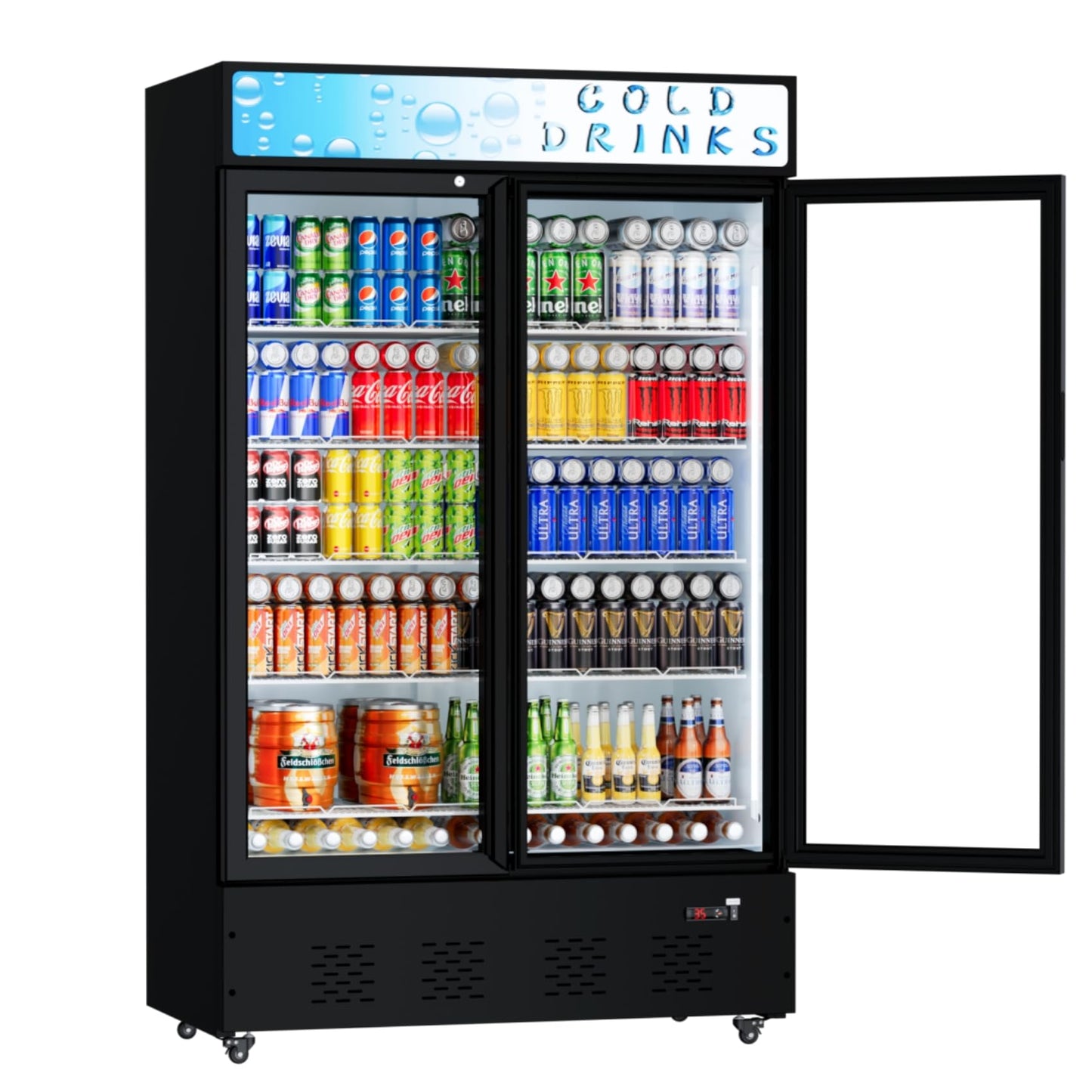 FreezLabs Commercial Glass Door Display Refrigerator 40 Cu.ft Cooler Commercial Display Beverage Refrigerators with LED Light and 10 Shelves for Cafe Restaurant Store Bar
