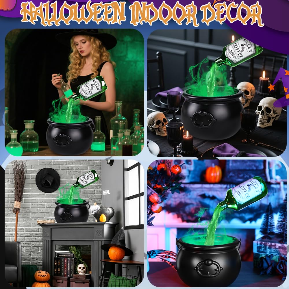 JOICEE Halloween Decorations Indoor, Magic Floating Potion Bottles with Mist Maker Halloween Witches Cauldron DIY Black Floating Potion Bowl set for Halloween Party Decorations Home Mantel Table Decor