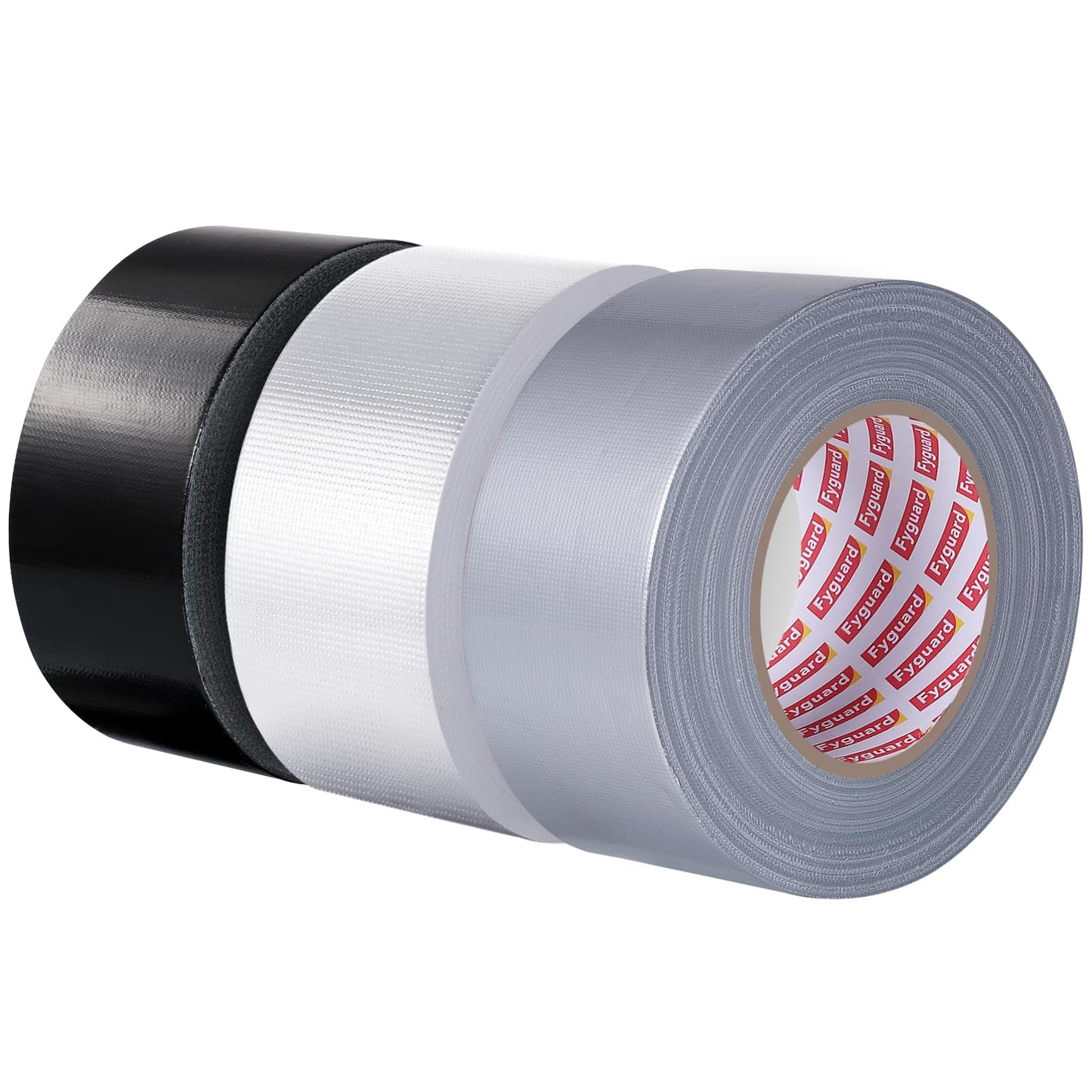Fyguard 3 Pack Duct Tape 1.89In × 132Yd Total Heavy Duty Waterproof Tape, 8.26Mil All-Weather Adhesive Repair Duct Tape for Indoor Outdoor Repair Fixation Reinforcement Sealing(Black Silver White)
