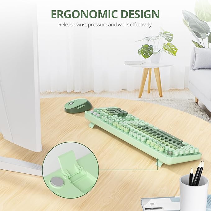 Owpkeenthy Colorful Green Keyboard and Mouse Wireless, 2.4G Retro Typewriter Aesthetic Cute Computer Keyboard Full-Size with Number Pad (Colorful Green)