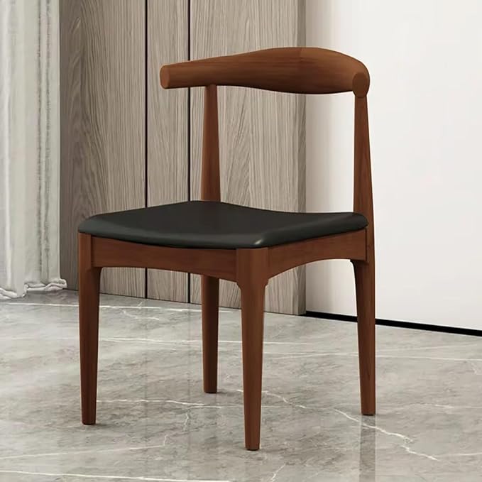 Ytaoka Solid Wood Dining Chair, Mid Century Dining Chair, Upholstered PU Leather Chair with Wide Curved Backrest, Chair for Dining Room, Kitchen, Walnut Finish