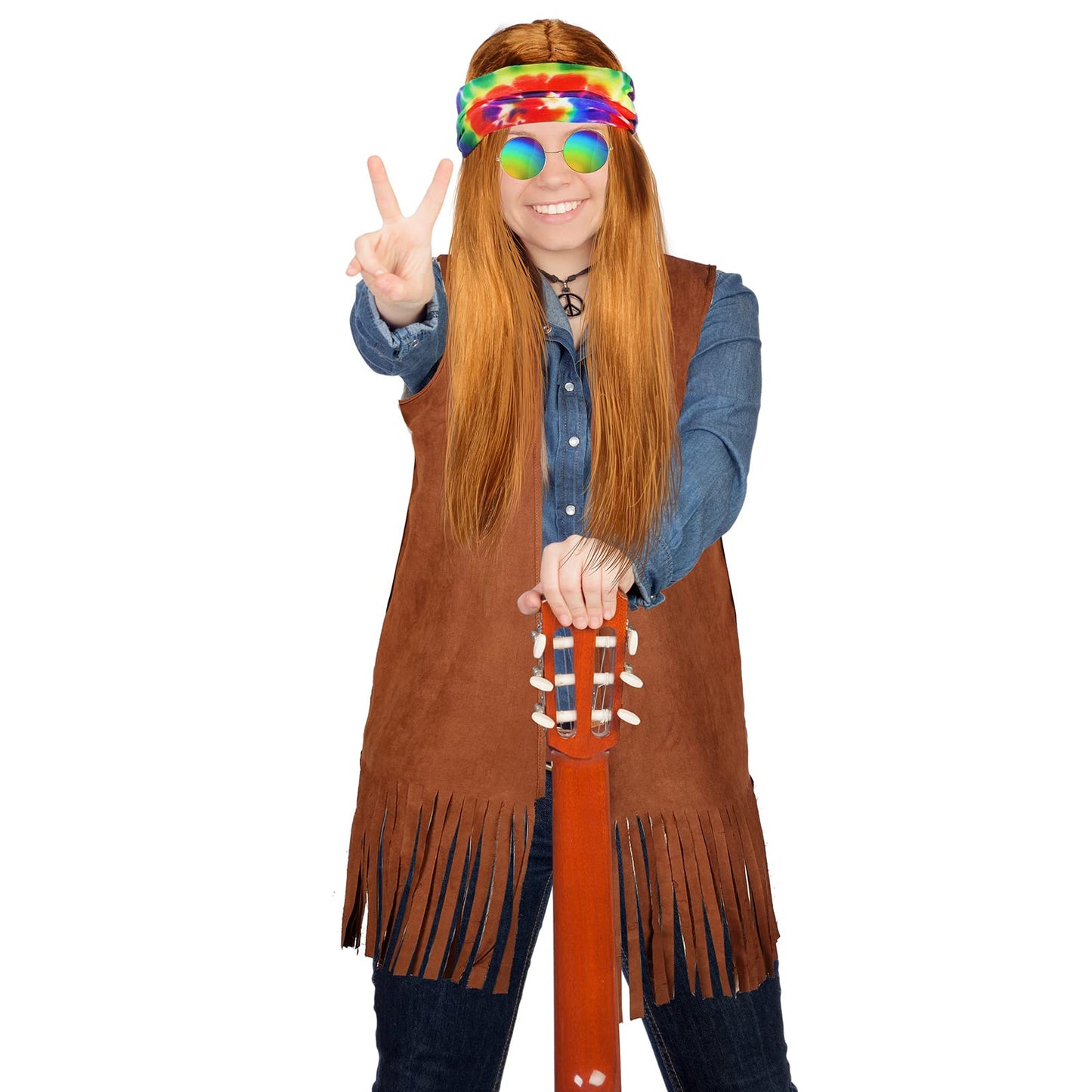 SATINIOR 60s 70s Men's Hippie Costume Fringe Suede Fabric Male Vest for Halloween Carnival Mardi Gras Cosplay Party(X-Large)