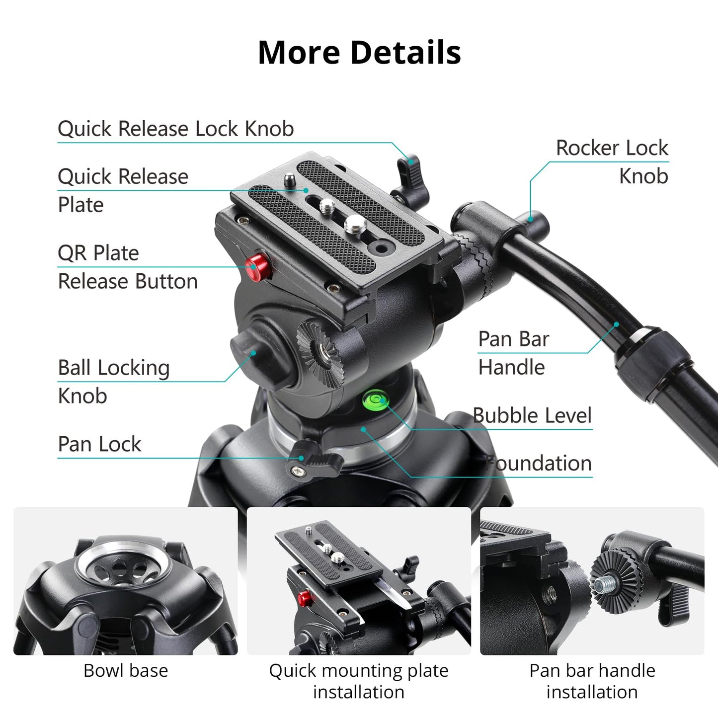 GVM 67" Video Tripod with Adjustable Damping Fluid Head, Metal Heavy Duty Dual-Mode QR Plate Compatible Flexible 360° Pan+90°/-75° Tilt, Max Load 22lb/10kg, for DSLR, Camcorders and Video Shooting