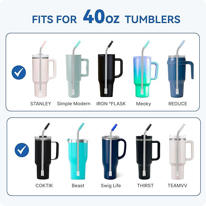 Reusable Stainless Steel Straws with Silicone Tip for Stanley 40oz, Metal Drinking Straws for 40oz Tumbler,3 Bent Tubes & 6 Tips& 1 Cleanr Brush (Goldenrod)