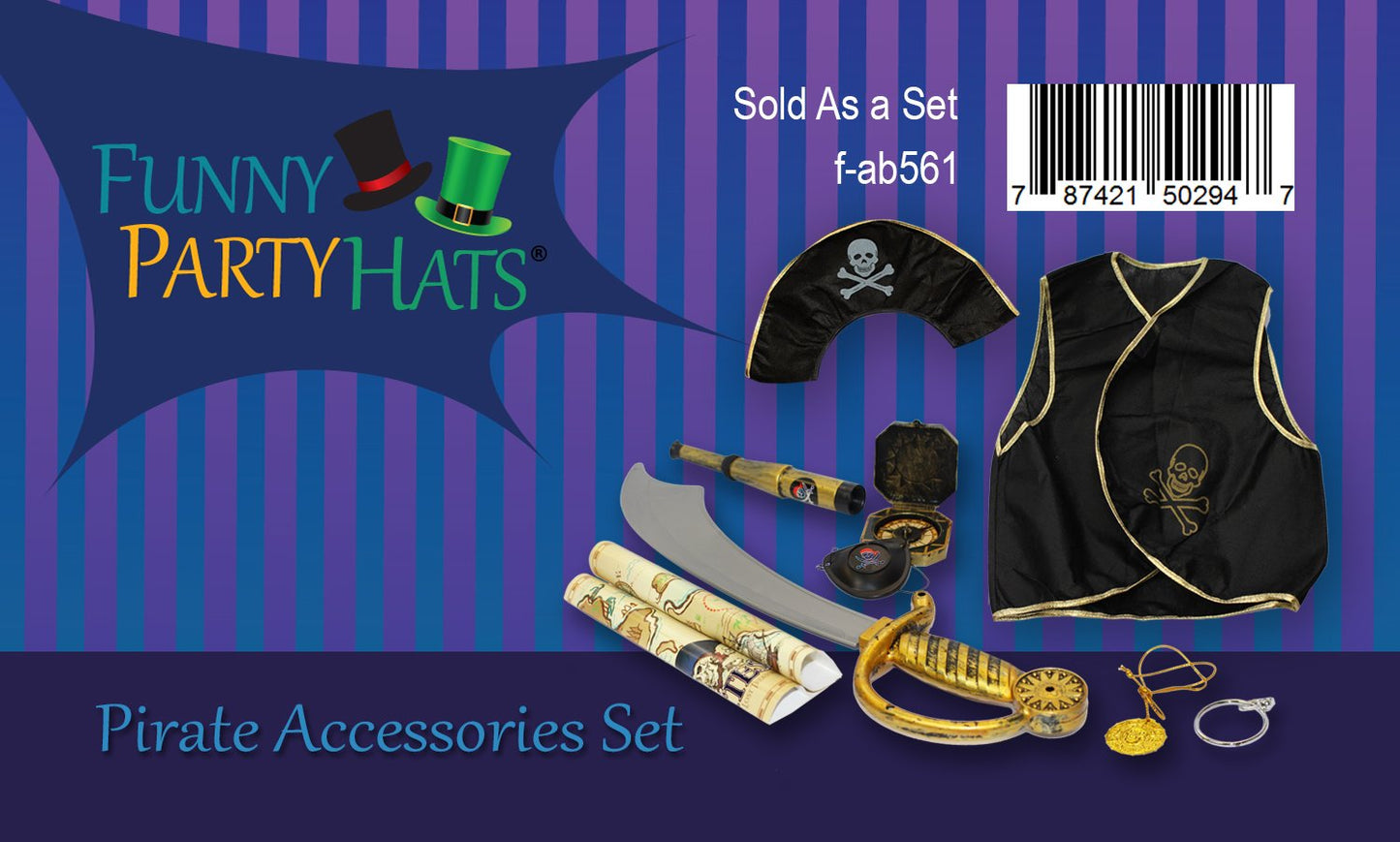 Funny Party Hats Pirate Costume for Kids - 9 Pc Set - Pirate Accessories Toys- Dress Up Clothes